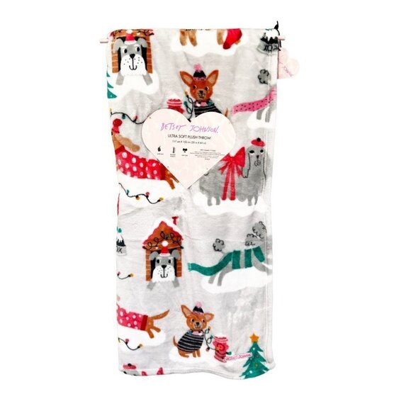 Betsey Johnson Christmas Holiday Dog Snow Day Soft Plush Throw Blanket - Picture 3 of 8